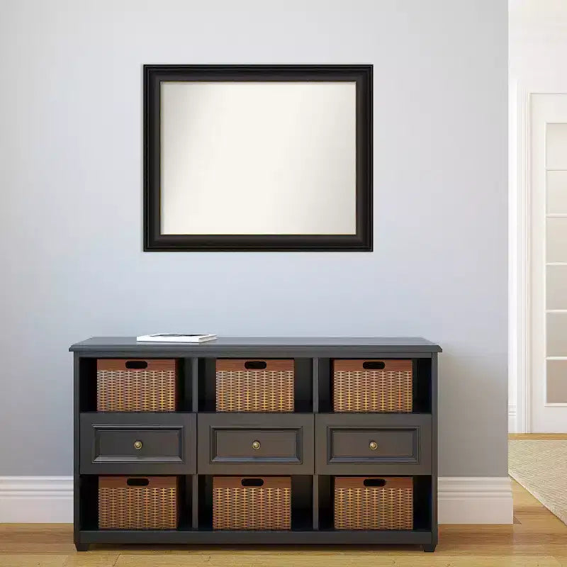83,82 cm x 68,58 cm-es, fazetta nélküli Trio olajdörzsölt bronz fürdőszobai falitükör – Amanti Art: rögzítőelemekkel, téglalap alakú