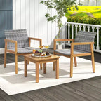 Costway 3 PCS Outdoor Furniture Set, Acacia Wood Frame Sofa Set with Rattan Seat