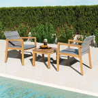 Costway 3-delige tuinmeubelset voor buiten, bankset met acaciahouten frame en rotanzitting