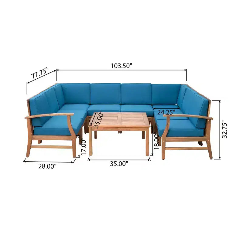 GDFStudio Abena 8-zits U-vormige loungeset voor buiten van acaciahout, inclusief kussens