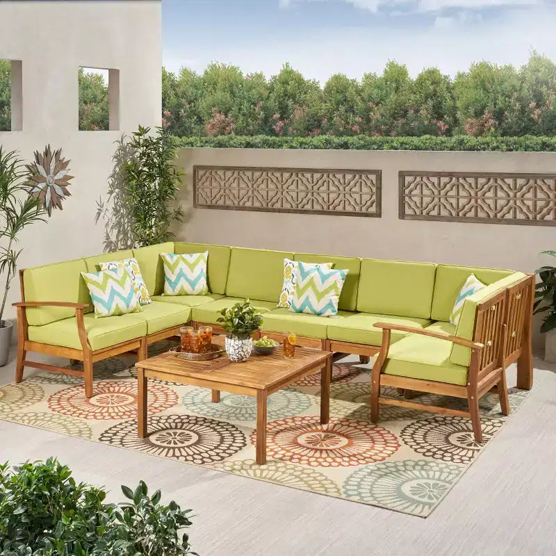 GDFStudio Abena 8-zits U-vormige loungeset voor buiten van acaciahout, inclusief kussens