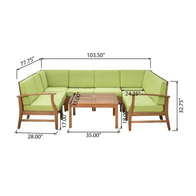 GDFStudio Abena 8-zits U-vormige loungeset voor buiten van acaciahout, inclusief kussens