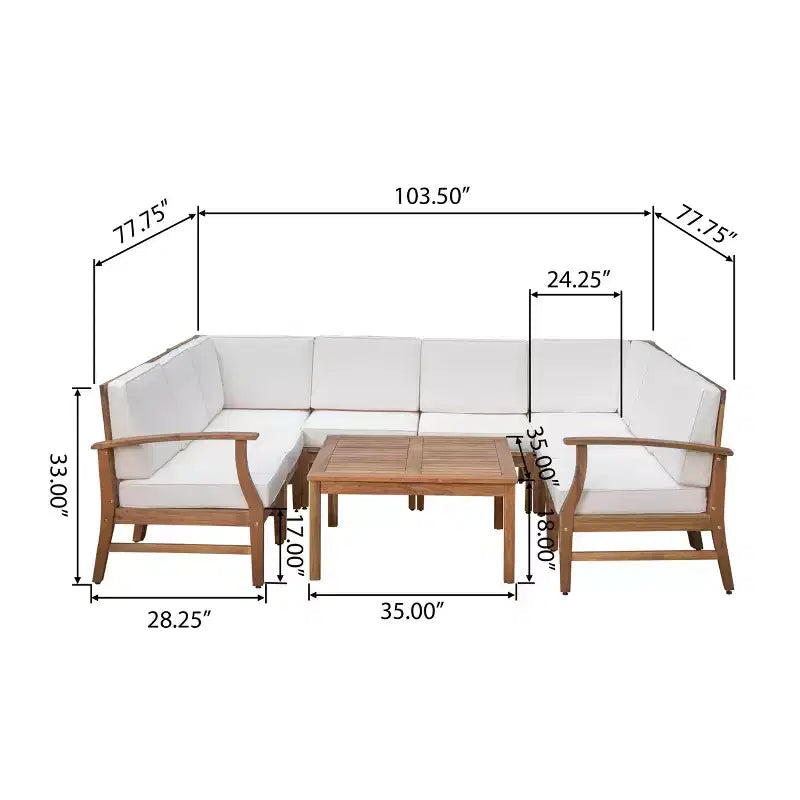 GDFStudio Abena 8-zits U-vormige loungeset voor buiten van acaciahout, inclusief kussens
