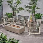 Juego de conversación de exterior para 4 personas Christopher Knight Home Augusta, de madera de acacia y mimbre, con fogón