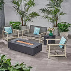 Juego de conversación de exterior para 4 personas Christopher Knight Home Augusta, de madera de acacia y mimbre, con fogón