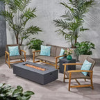 Juego de conversación de exterior para 4 personas Christopher Knight Home Augusta, de madera de acacia y mimbre, con fogón
