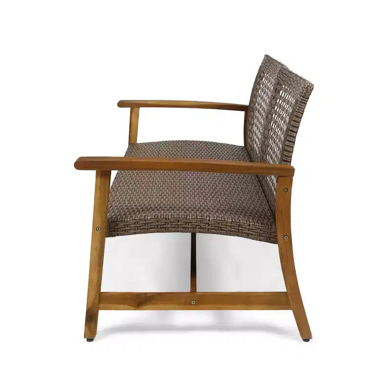 Juego de conversación de exterior para 4 personas Christopher Knight Home Augusta, de madera de acacia y mimbre, con fogón