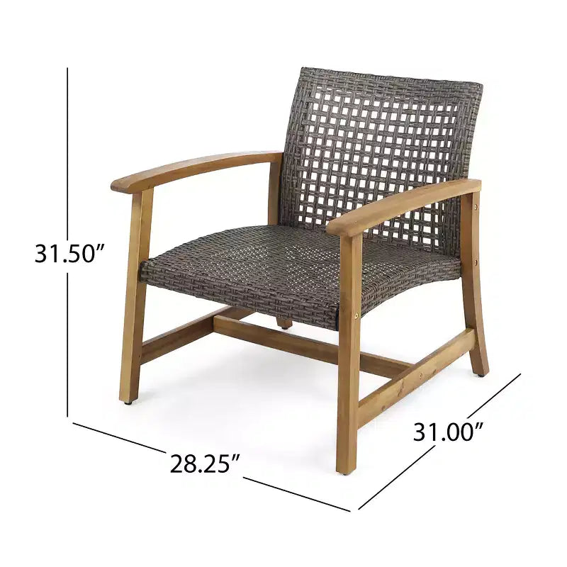 Juego de conversación de exterior para 4 personas Christopher Knight Home Augusta, de madera de acacia y mimbre, con fogón