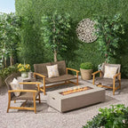 Juego de conversación de exterior para 4 personas Christopher Knight Home Augusta, de madera de acacia y mimbre, con fogón