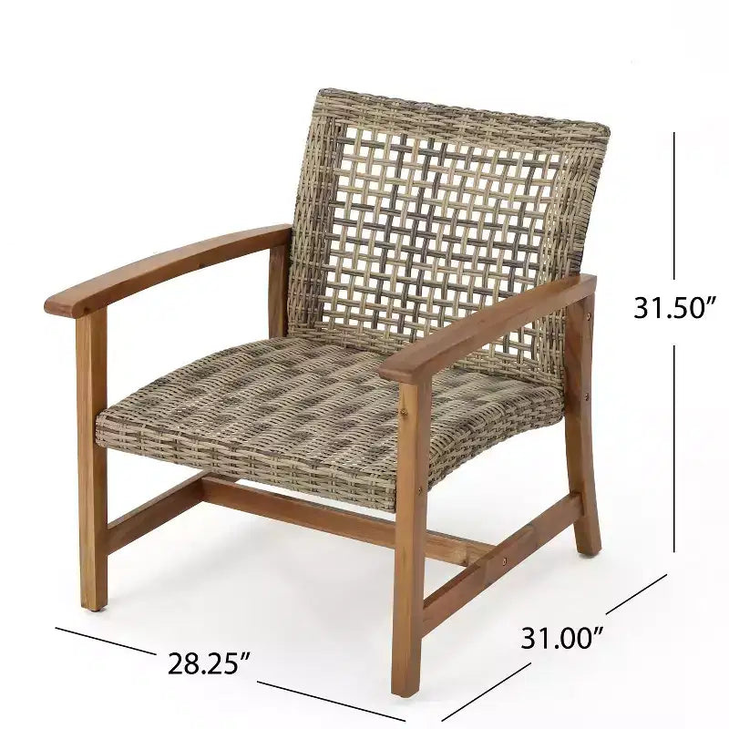 Juego de conversación de exterior para 4 personas Christopher Knight Home Augusta, de madera de acacia y mimbre, con fogón