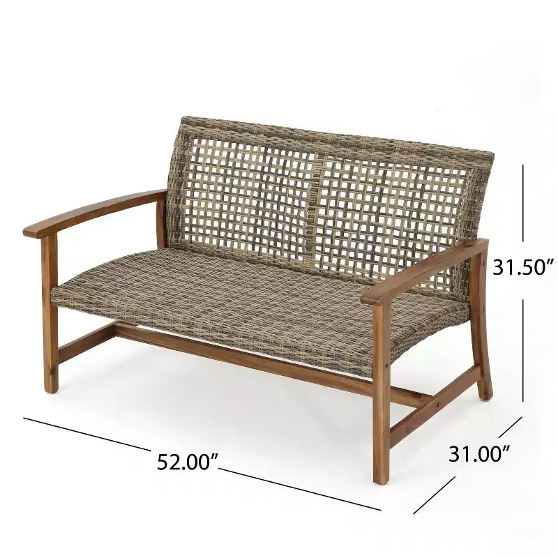 Juego de conversación de exterior para 4 personas Christopher Knight Home Augusta, de madera de acacia y mimbre, con fogón