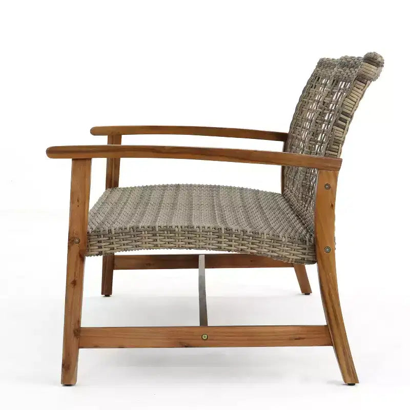 Juego de conversación de exterior para 4 personas Christopher Knight Home Augusta, de madera de acacia y mimbre, con fogón