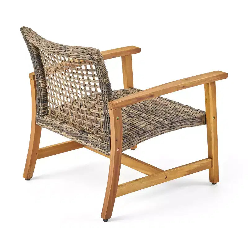Juego de conversación de exterior para 4 personas Christopher Knight Home Augusta, de madera de acacia y mimbre, con fogón