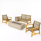 Juego de conversación de exterior para 4 personas Christopher Knight Home Augusta, de madera de acacia y mimbre, con fogón