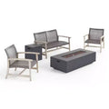 Christopher Knight Home Augusta Outdoor Acacia Wood and Wicker 4 Seater Chat Set with Fire Pit
