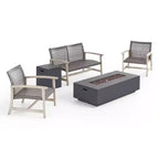 Christopher Knight Home Augusta Outdoor Acacia Wood and Wicker 4 Seater Chat Set with Fire Pit
