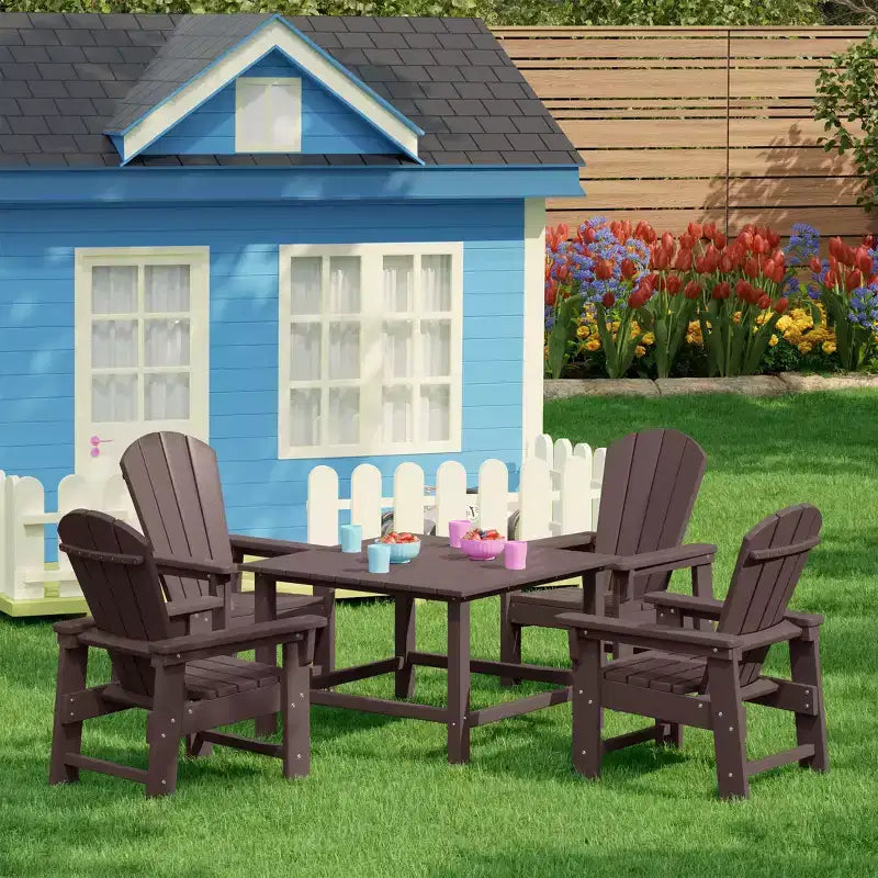 WestinTrends Malibu 5-delige HDPE-buiteneetset voor kinderen met vierkante tuintafel en stoelen