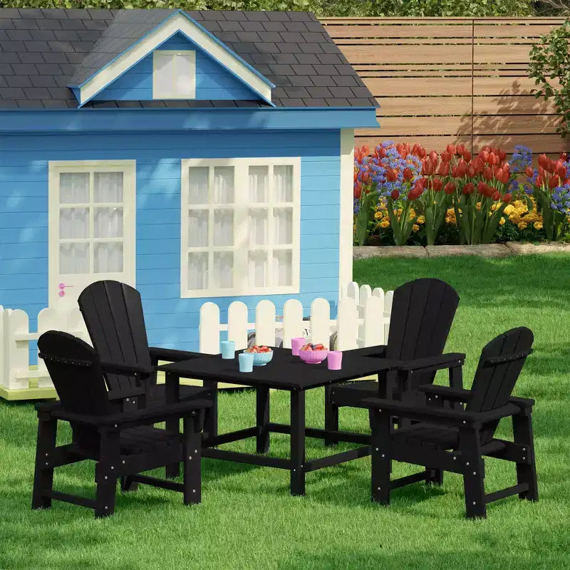 WestinTrends Malibu 5-delige HDPE-buiteneetset voor kinderen met vierkante tuintafel en stoelen
