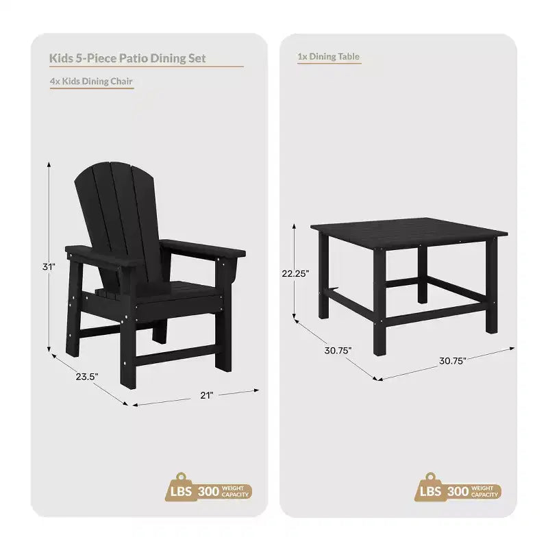 WestinTrends Malibu 5-delige HDPE-buiteneetset voor kinderen met vierkante tuintafel en stoelen