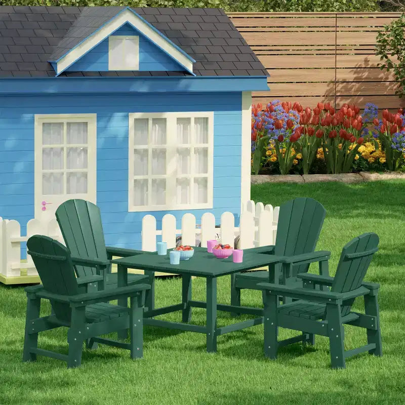 WestinTrends Malibu 5-delige HDPE-buiteneetset voor kinderen met vierkante tuintafel en stoelen