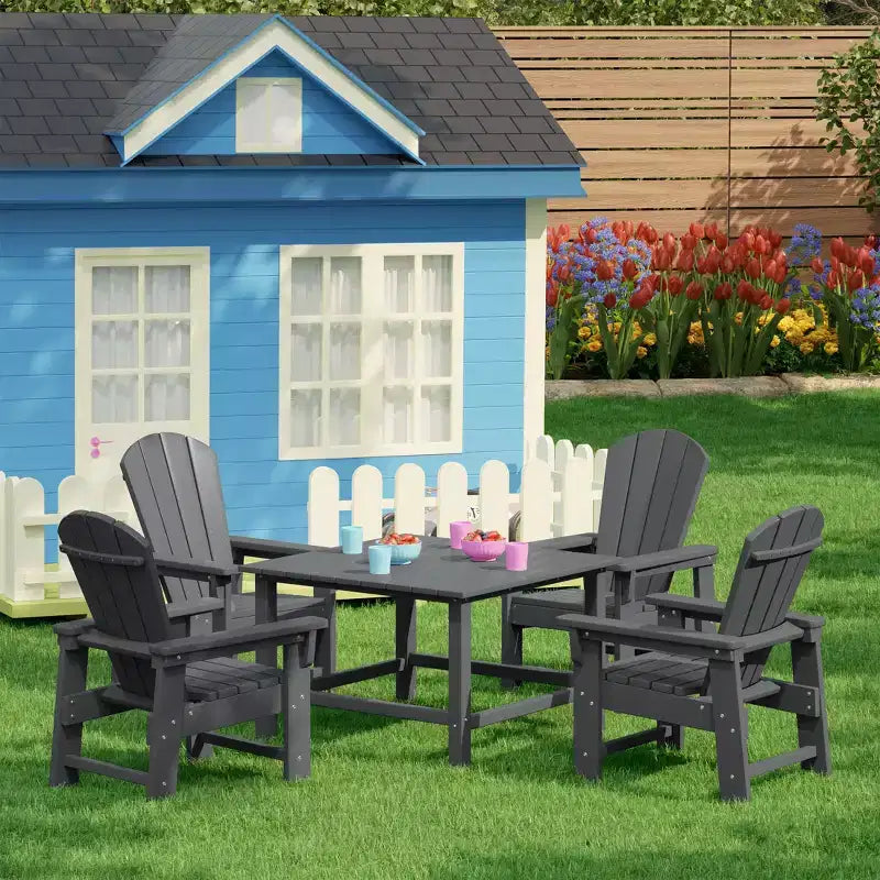 WestinTrends Malibu 5-delige HDPE-buiteneetset voor kinderen met vierkante tuintafel en stoelen