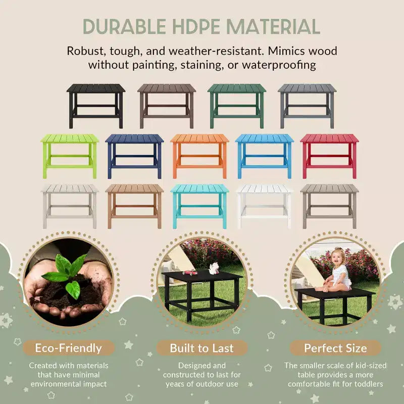 WestinTrends Malibu 5-delige HDPE-buiteneetset voor kinderen met vierkante tuintafel en stoelen