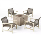 Christopher Knight Home Augusta 5-delige set voor buiten met clubfauteuil en vuurtafel van acaciahout en wicker
