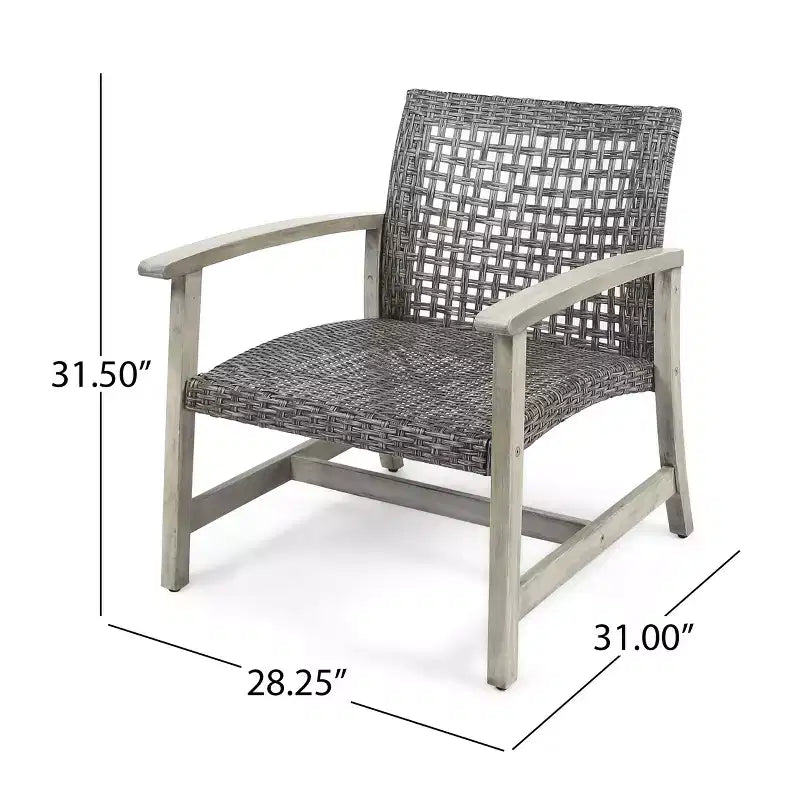 Christopher Knight Home Augusta 5-delige set voor buiten met clubfauteuil en vuurtafel van acaciahout en wicker