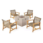 Christopher Knight Home Augusta 5-delige set voor buiten met clubfauteuil en vuurtafel van acaciahout en wicker