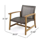 Christopher Knight Home Augusta 5-delige set voor buiten met clubfauteuil en vuurtafel van acaciahout en wicker
