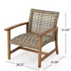 Christopher Knight Home Augusta 5-delige set voor buiten met clubfauteuil en vuurtafel van acaciahout en wicker