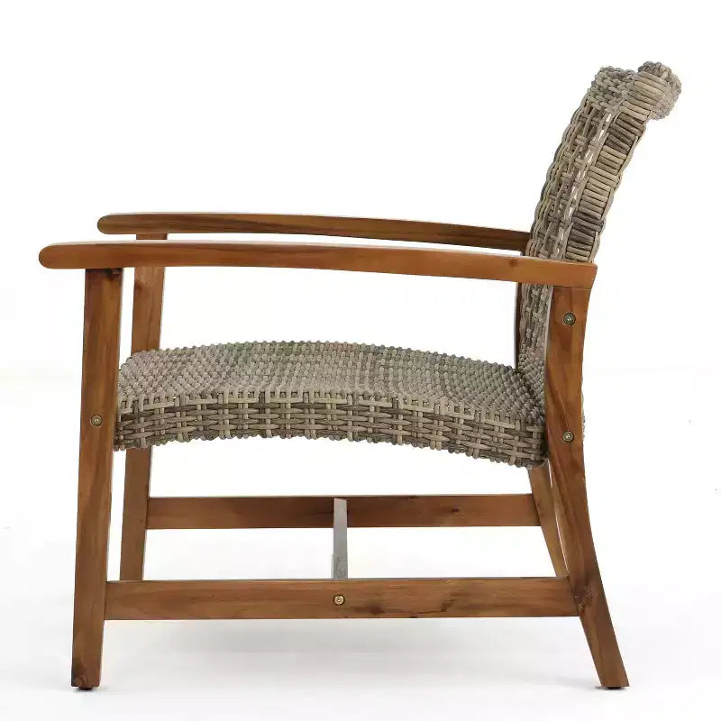 Christopher Knight Home Augusta 5-delige set voor buiten met clubfauteuil en vuurtafel van acaciahout en wicker