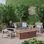 Ensemble de conversation d'extérieur GDFStudio Savannah pour 4 personnes, en bois d'acacia et résine tressée, avec brasero de 50,000BTU