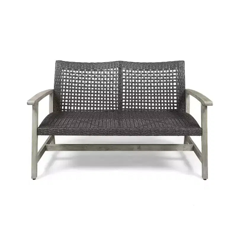 Ensemble de conversation d'extérieur GDFStudio Savannah pour 4 personnes, en bois d'acacia et résine tressée, avec brasero de 50,000BTU
