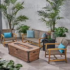 Ensemble de conversation d'extérieur GDFStudio Savannah pour 4 personnes, en bois d'acacia et résine tressée, avec brasero de 50,000BTU