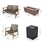 Ensemble de conversation d'extérieur GDFStudio Savannah pour 4 personnes, en bois d'acacia et résine tressée, avec brasero de 50,000BTU