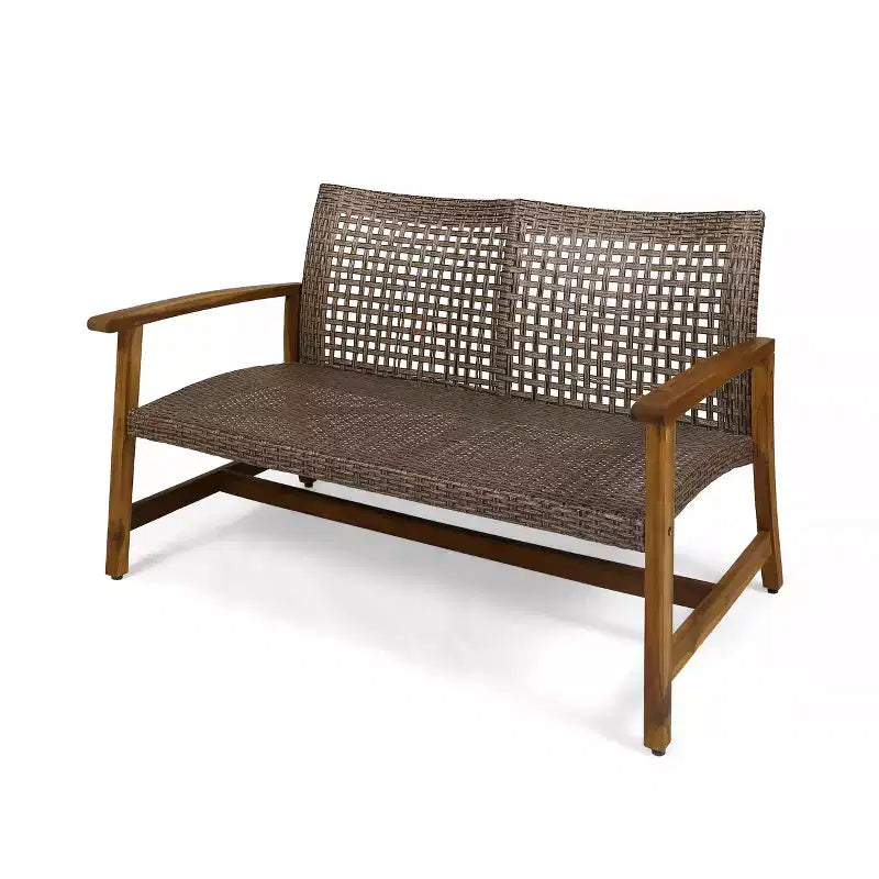 Ensemble de conversation d'extérieur GDFStudio Savannah pour 4 personnes, en bois d'acacia et résine tressée, avec brasero de 50,000BTU
