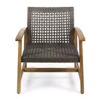 Ensemble de conversation d'extérieur GDFStudio Savannah pour 4 personnes, en bois d'acacia et résine tressée, avec brasero de 50,000BTU