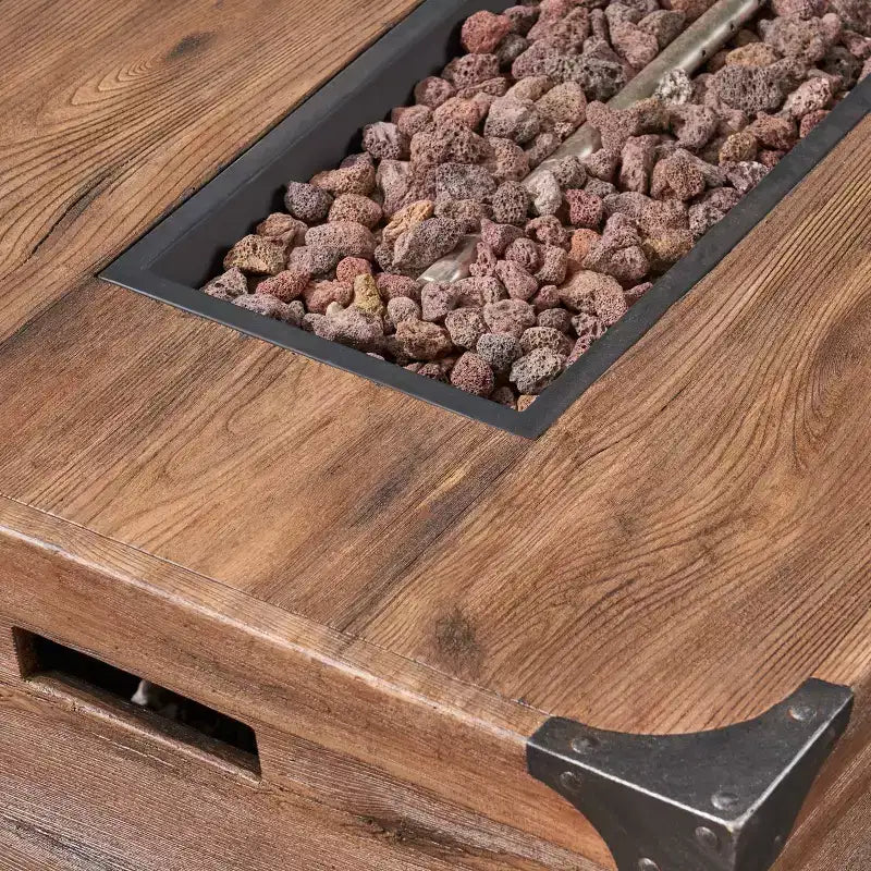 Ensemble de conversation d'extérieur GDFStudio Savannah pour 4 personnes, en bois d'acacia et résine tressée, avec brasero de 50,000BTU