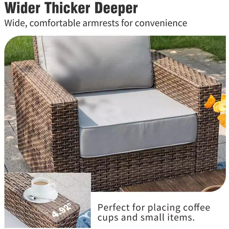 Captiva Designs 5-delige loungeset van wicker voor buiten, met voetenbank voor achtertuin, terras en zwembad