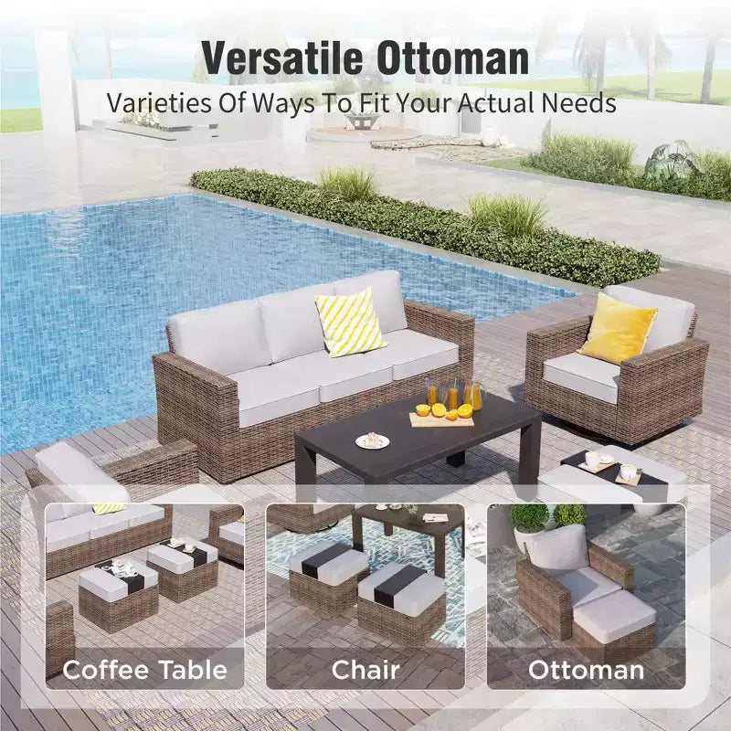 Captiva Designs 5-delige loungeset van wicker voor buiten, met voetenbank voor achtertuin, terras en zwembad