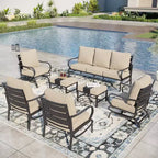 Captiva Designs 7pc Metal Patio Furniture Conversation Set with Rocking Chairs for Garden Porch Backyard