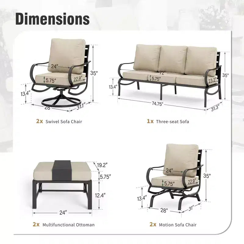 Captiva Designs 7-delige metalen terrasset voor tuin, veranda en achtertuin, met schommelstoelen