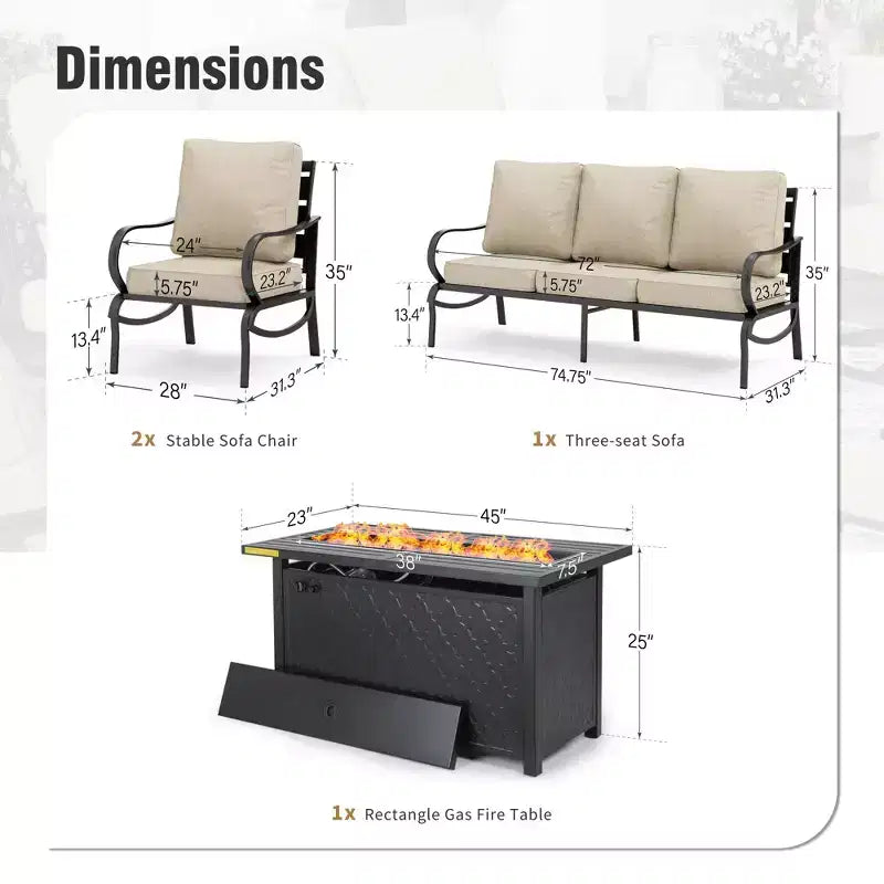 Captiva Designs 4 részes fém kerti ülőgarnitúra tűzrakóhellyel, karosszékekkel, kertbe, verandára és hátsó udvarra
