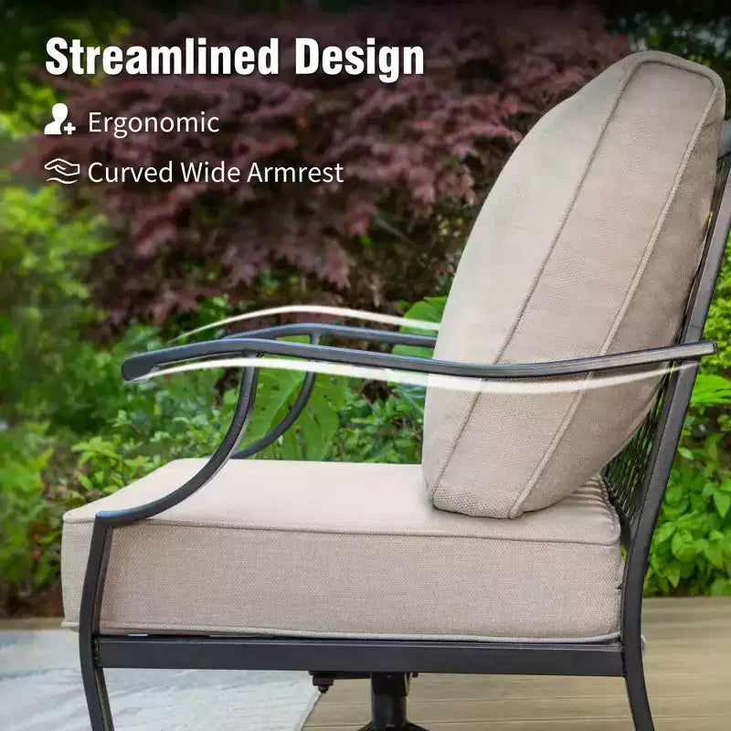 Captiva Designs 7 részes kültéri fém kerti beszélgetőgarnitúra hintázó, rácsos háttámlájú székekkel és kerti, medence melletti vagy hátsó udvari használatra szánt puffokkal