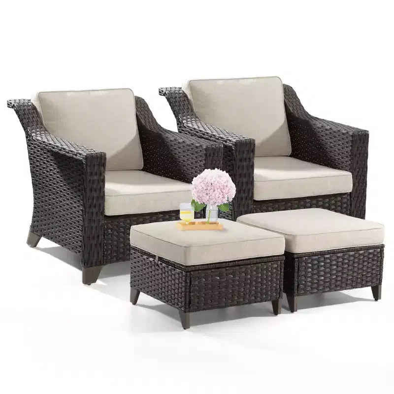 UPTIOT Patio Chair with Cushions and Ottomans