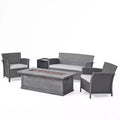 Christopher Knight Home Lucia Outdoor Wicker and Iron 4 Seater Chat Set with Fire Pit
