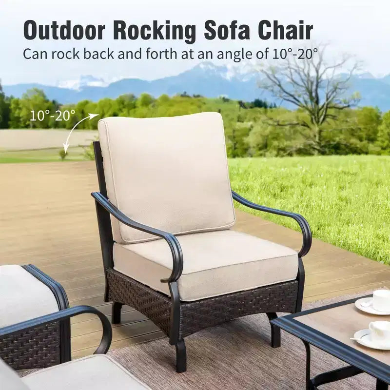 Captiva Designs 5-delige extra grote loungeset van metaal en rotan voor buiten met schommelstoelen en tweezitsbank