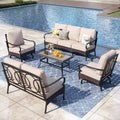 Captiva Designs 5pc Extra Large Metal and Rattan Outdoor Patio Conversation Set with Rocking Chairs and Loveseat