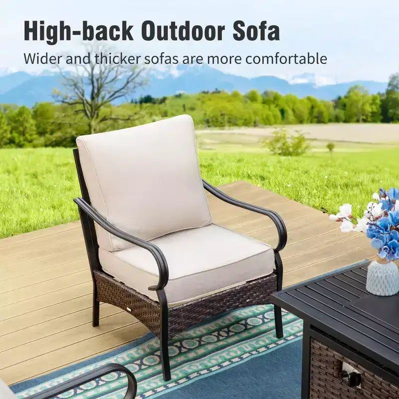 Set da braciere da patio per esterno Captiva Designs da 4 pezzi, extra large, in metallo e rattan, con divani singoli